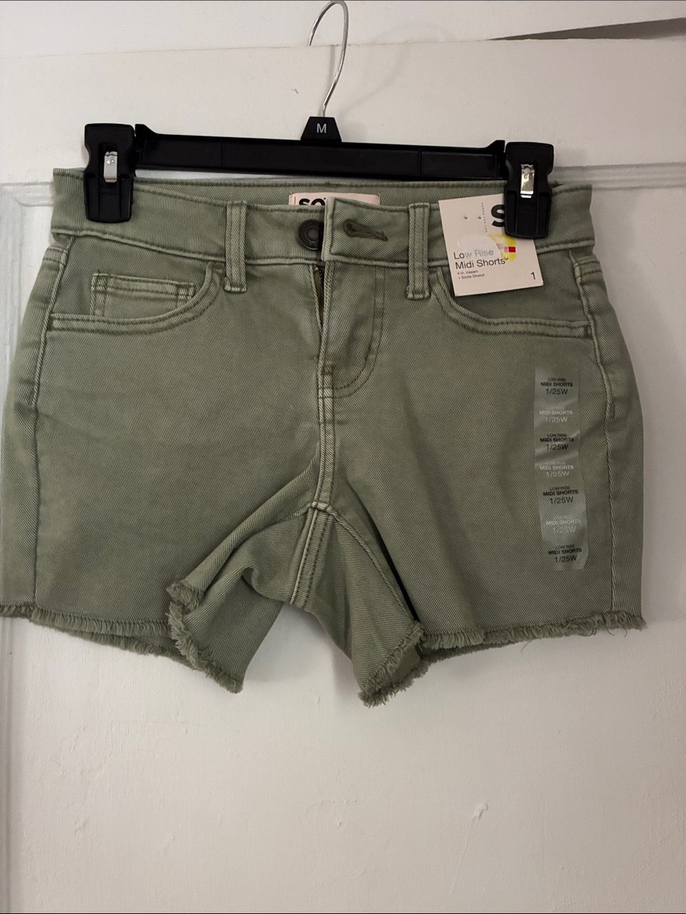 SO Olive Green High-Rise Midi Jean Shorts